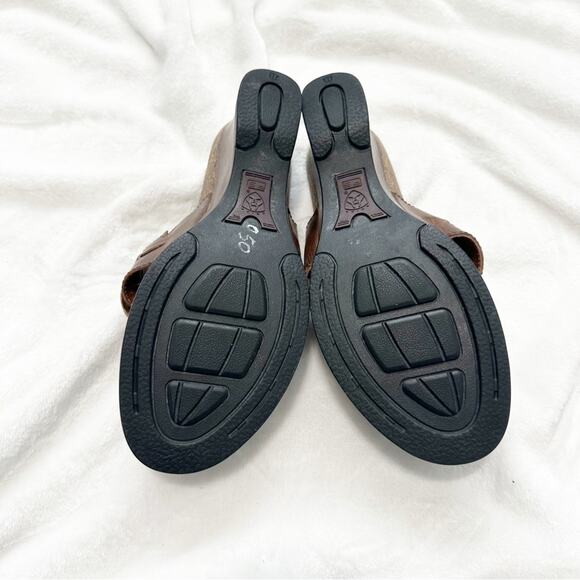 Ariat Brown Leather Sandals t strap with Silver Accent size 9 wedge cowgirl - Picture 5 of 14